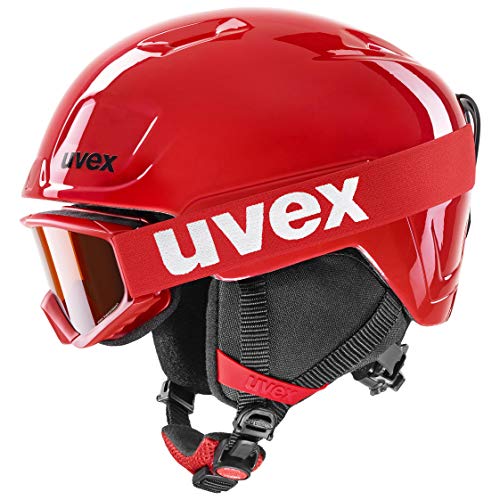 uvex heyya Set Casco y Gafas de esquí, Unisex-Youth, Rojo-Negro, 51-55 cm
