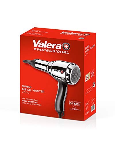 Valera Swiss Metal Master Light, Secador Profesional Metálico, Con Generador De Iones, 2000 Vatios, Color Cromado/negro, Plateado/negro