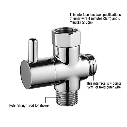 Válvula desviadora de brazo de ducha de 3 vías, válvula de ángulo de baño G1 / 2 para adaptador de ducha de latón macizo Desviador de flujo para ducha de mano Componentes universales de ducha, cromo