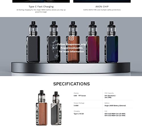 Vaporesso LUXE 80 S Kit | Original Vaporesso 80W LUXE 80 S Mod Con 5ml GTX Pod 26 Adopta GTX Coils Cigarrillo Electrónico Vape (carbon fiber)