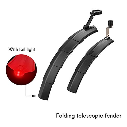 Varadyle Juego de Guardabarros TelescóPico Plegable para Bicicleta con Luz Trasera, Guardabarros Guardabarros Delantero y Trasero para Bicicleta de Carretera Guardabarros C