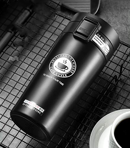 Vaso Termico Café Termo Taza Botella Taza Coche Acero Inoxidable Café Agua Thermos Frascos Termo Cafe Hermetico (Negro)