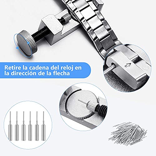 Vastar 177pcs Kit de Reparación de Relojes - Herramientas de Reparación Profesionales para Reloj, Más Completas y Profesionales, con Abridor de Repara Pulsera de Reloj 52mm, Instrucción