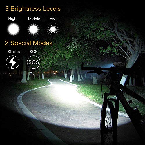 VASTFIRE - Juego de luces para bicicleta (aluminio recargable, 1000 LM, luz trasera y 5 modos, luces de bicicleta para noche
