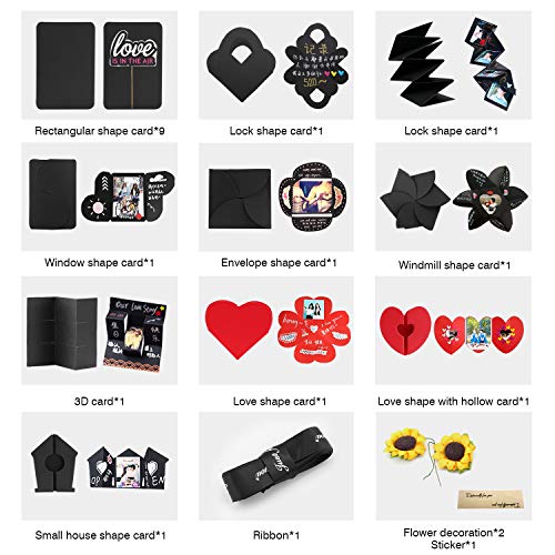 VEESUN Caja de Regalo Creative Explosion Box 6 Caras, DIY Álbum de Fotos Scrapbook Caja, San Valentin Navidad Regalos Originals Artesanales Mujer Hombre Novio Niña Niños, Negro