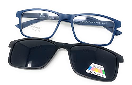 VENICE EYEWEAR OCCHIALI | Gafas de lectura 2 en 1 . SUPLEMENTO POLARIZADO IMAN unisex Venice. Protege tus ojos de la fatiga y del sol.. (BLUE, +3,50)