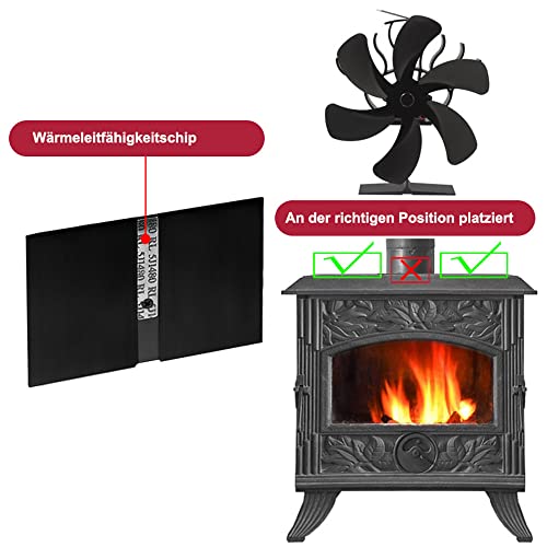 Ventilador de estufa con termómetro 6 aspas ventilador de estufa de aire caliente, chimenea negra, respetuoso con el medio ambiente, ventilador silencioso para estufa de madera,、