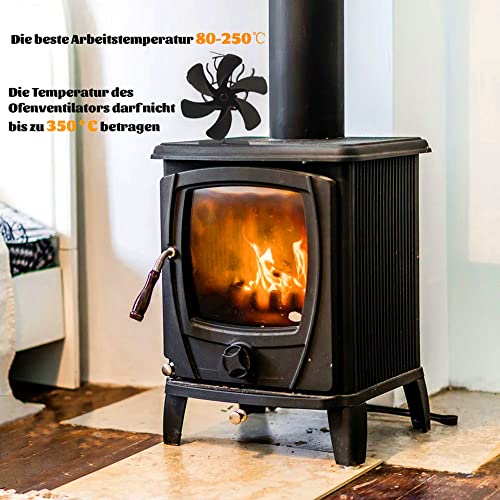 Ventilador de estufa con termómetro 6 aspas ventilador de estufa de aire caliente, chimenea negra, respetuoso con el medio ambiente, ventilador silencioso para estufa de madera,、