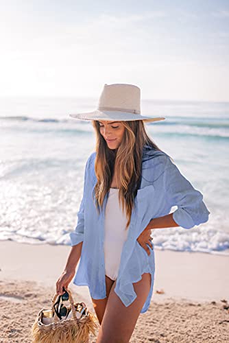 Vestido Playa para Mujer Camisa de Manga Larga Poncho de Playa Casual,Azul Claro, Talla única