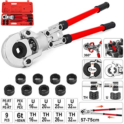 VEVOR Alicates para Prensar Tuberías 16-32 mm, Multicapa U16, U20, U25, U32, TH16, TH20, TH26, TH32 mm, Cabezal 360° Giratoria, 6T para Conexión de Tuberías de Cobre, de Plástico o de Aluminio