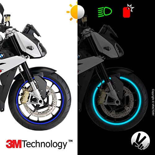 VFLUO Circular™, Kit de Cintas, Rayas Retro Reflectantes para Llantas de Moto (1 Rueda), 3M Technology™, Anchura XL : 10 mm, Azul