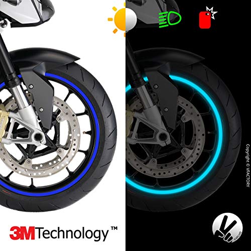VFLUO Circular™, Kit de Cintas, Rayas Retro Reflectantes para Llantas de Moto (1 Rueda), 3M Technology™, Anchura XL : 10 mm, Azul