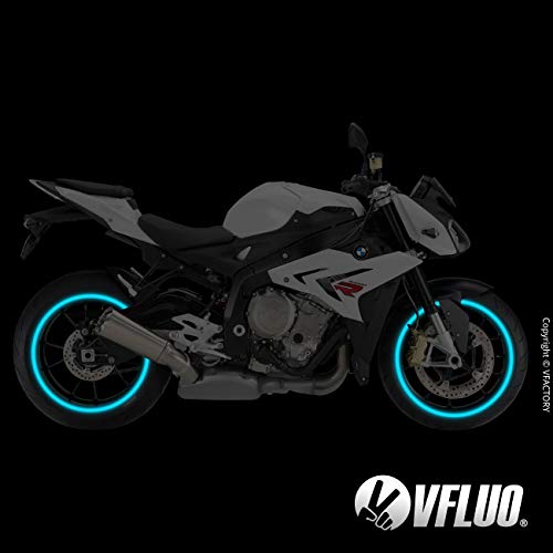 VFLUO Circular™, Kit de Cintas, Rayas Retro Reflectantes para Llantas de Moto (1 Rueda), 3M Technology™, Anchura XL : 10 mm, Azul