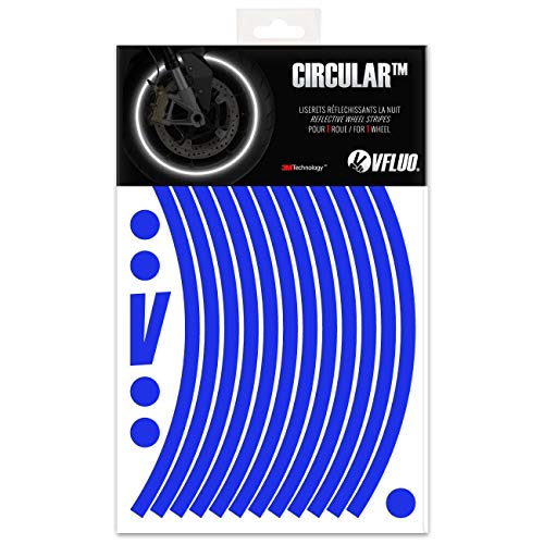 VFLUO Circular™, Kit de Cintas, Rayas Retro Reflectantes para Llantas de Moto (1 Rueda), 3M Technology™, Anchura XL : 10 mm, Azul