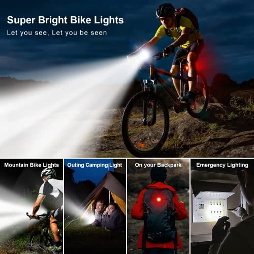 Victagen - Luces Recargables para Bicicleta, Doble luz Delantera superbrillantes de 3400 Lúmenes, Luces Delanteras y traseras, Linterna Powerbank USB Tipo C De fácil instalación.