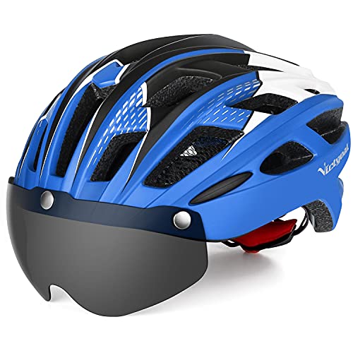 VICTGAOL Casco Bicicleta Helmet Bici Ciclismo para Adulto con Luz Trasera LED Visera Extraíble Hombres Mujeres Adultos de Bicicleta para Montar (Azul)
