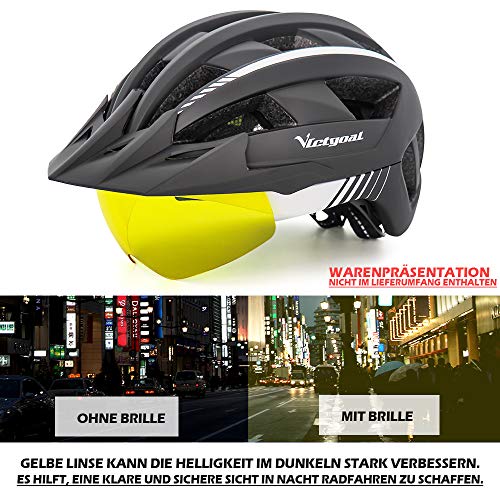 VICTGOAL Casco Gafas Bici Casco de Bicicleta para Adultos con Visera Magnética Desmontable Antipolvo a Prueba de Viento para Casco de Bicicleta Seguridad (Amarillo)