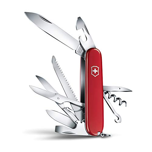 Victorinox Huntsman Navaja con 15 funciones, incluyendo tijeras, sierra para madera y destornillador, color rojo