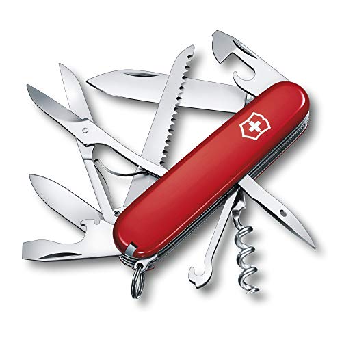 Victorinox Huntsman Navaja con 15 funciones, incluyendo tijeras, sierra para madera y destornillador, color rojo