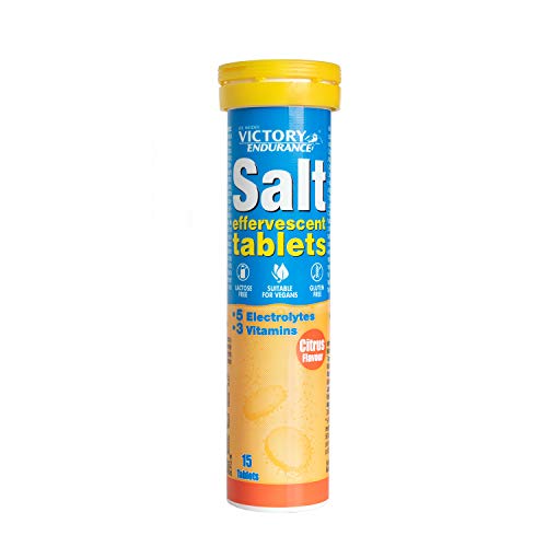 VICTORY ENDURANCE Salt Effervescent Tabs 15 comprimidos por tubo, con 5 electrolitos y 3 vitaminas ,Fácil disolución y sabor agradable, Apto para veganos, sin gluten, sin lactosa, 15 Unidad