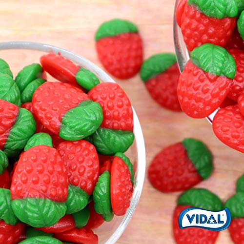 Vidal Golosinas Fresas Silvestres, Caramelo de Goma con Sabor y Forma de Fresa, Colores Verde y Rojo. Bolsa 1.5 Kg