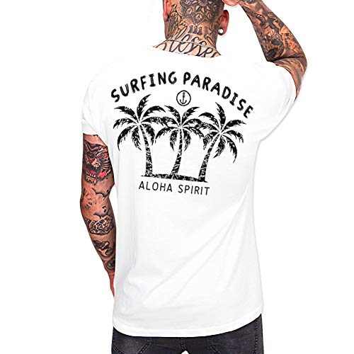 VIENTO Aloha Camiseta Cuello Abierto para Hombre (Blanco, M)