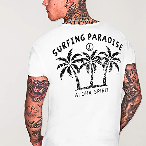 VIENTO Aloha Camiseta Cuello Abierto para Hombre (Blanco, M)