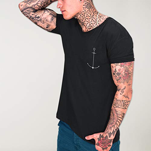 VIENTO Minimal Anchor Camiseta Cuello Abierto para Hombre (Negro, M)