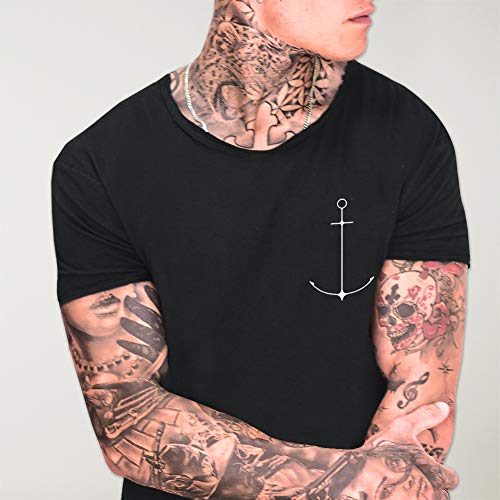 VIENTO Minimal Anchor Camiseta Cuello Abierto para Hombre (Negro, M)