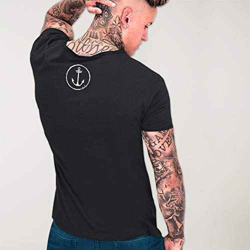 VIENTO Minimal Anchor Camiseta Cuello Abierto para Hombre (Negro, M)