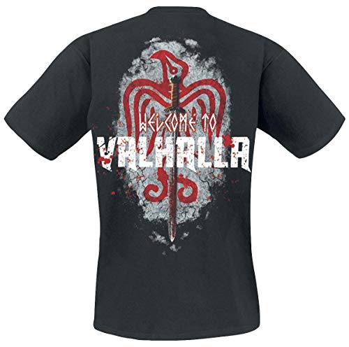 Vikings Welcome To Valhalla Hombre Camiseta Negro M, 100% algodón, Regular