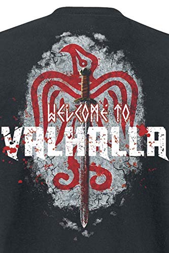 Vikings Welcome To Valhalla Hombre Camiseta Negro M, 100% algodón, Regular