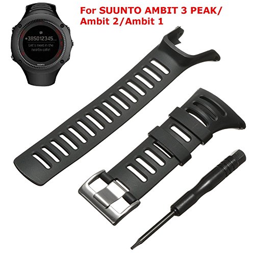 Vindar Correa de Caucho Suave Suunto Ambit 1/2 / 2S / 2R / 3 Sport / 3 Run / 3 Peak, Ajustable, Correa Unisex, Negro (Incluye 1x Destornillador y 4X Tornillos)