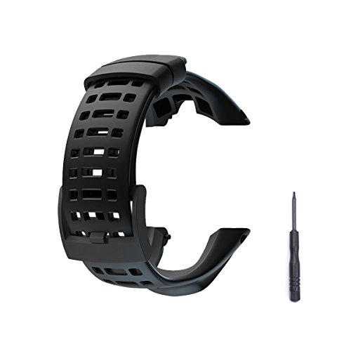 Vindar New Watch Band Correa de Goma Flexible Reemplazo de Reloj de Pulsera Compatible con Suunto Ambit 1/2 / 2S / 2R / 3 Sport / 3 Run / 3 Peak (Negro, Incluye 1 * Destornillador)