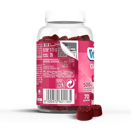 VITALDIN Cranberry gummies – 500 mg de extracto de Arándano Rojo por dosis diaria + Zinc – 70 gominolas (suministro para 1 mes), sabor a Arándanos – Ayuda al Tracto Urinario – Vegano & Sin Gluten