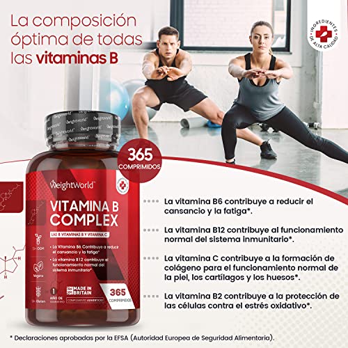 Vitamina B Complex 365 Comprimidos para 1 Año Alta Concentración Vitaminas del Grupo B Vegano - Complejo Vitamínico B con Vitamina C, Biotina, Ácido Fólico B1, B2, B3, B5, B6 y B12 Metilcobalamina