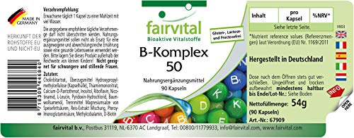 Vitamina B Complex - B-50 - Complejo de vitamina B + Colina e inositol - VEGANO - Dosis elevada - 90 Cápsulas - Calidad Alemana