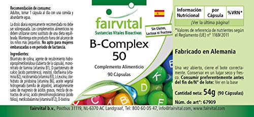 Vitamina B Complex - B-50 - Complejo de vitamina B + Colina e inositol - VEGANO - Dosis elevada - 90 Cápsulas - Calidad Alemana