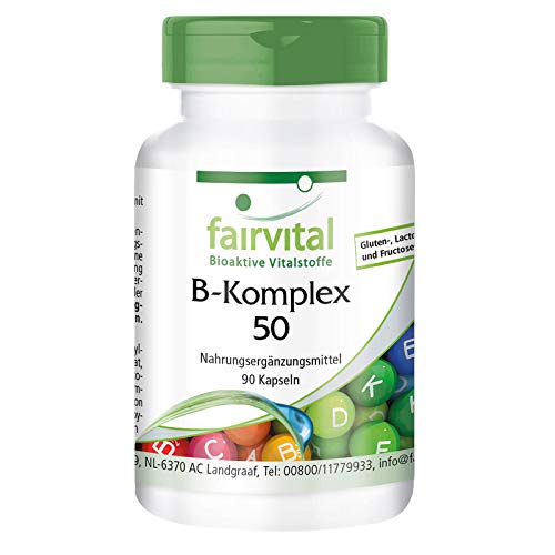 Vitamina B Complex - B-50 - Complejo de vitamina B + Colina e inositol - VEGANO - Dosis elevada - 90 Cápsulas - Calidad Alemana