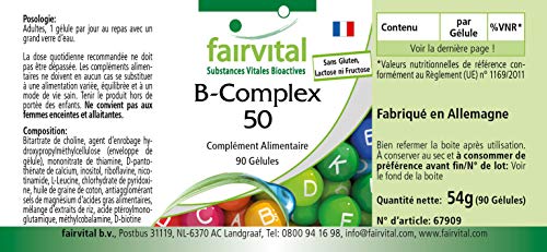 Vitamina B Complex - B-50 - Complejo de vitamina B + Colina e inositol - VEGANO - Dosis elevada - 90 Cápsulas - Calidad Alemana