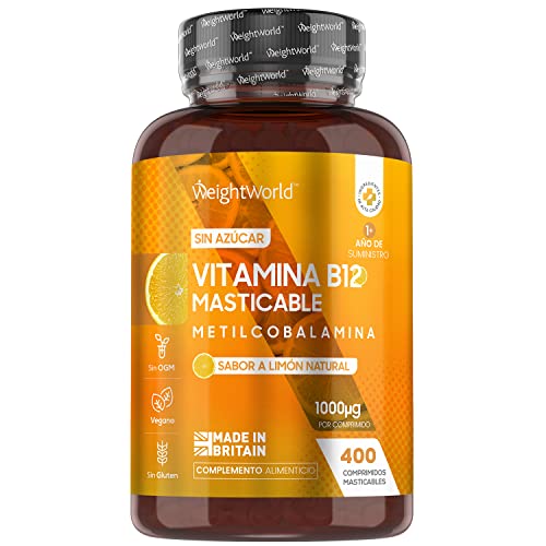 Vitamina B12 Vegana 1000mcg 400 Comprimidos Masticables, Vegano - Sabor Natural a Limón, Más de 1 Año de Suministro, Reduce Cansancio y Fatiga y al Metabolismo Energético Normal, B12 Metilcobalamina