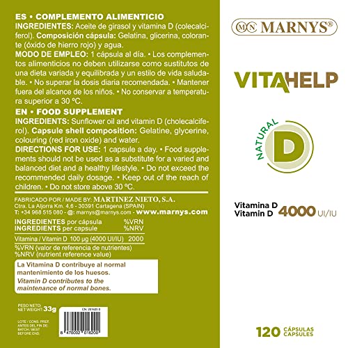 Vitamina D 4000 Ui - Perlas Para 4 Meses - Vitamina D Natural Colecalciferol - Estimula El Sistema Inmunitario 64 G, Nuetro, 120 Unidades