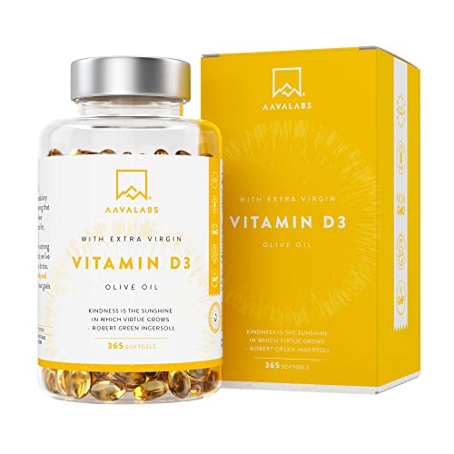 Vitamina D3 Natural [5000 UI] Depot - Altamente Concentrada - con Aceite de Oliva Extra Virgen para una Absorción Óptima - Favorece la Función Ósea e Inmunológica - Complemento Alimenticio - 365 Cáps