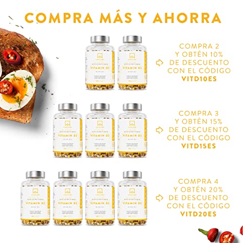 Vitamina D3 Natural [5000 UI] Depot - Altamente Concentrada - con Aceite de Oliva Extra Virgen para una Absorción Óptima - Favorece la Función Ósea e Inmunológica - Complemento Alimenticio - 365 Cáps