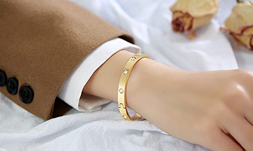 VNOX 6mm Mujer de Acero Inoxidable de Cristal Pulsera de Brazalete Ajustable Brazalete de Oro,60 mm de diámetro