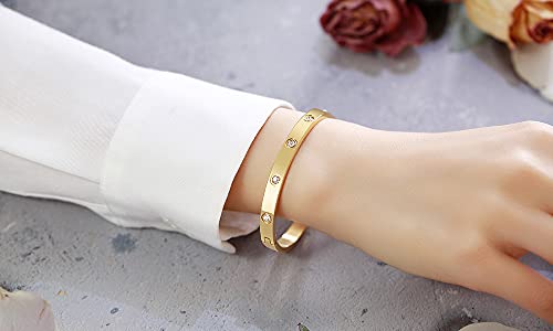 VNOX 6mm Mujer de Acero Inoxidable de Cristal Pulsera de Brazalete Ajustable Brazalete de Oro,60 mm de diámetro