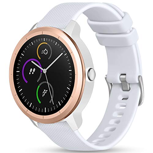 Vobafe 20mm Correa Compatible con Garmin Vivoactive 3/Venu/Vivomove 3/Luxe/Style/HR, Suave Silicona Correa de Repuesto para Vivoactive 3 Music/Forerunner 245/645 Music, Blanco