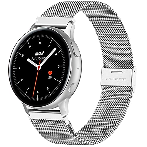 Vobafe Compatible con Correa Samsung Galaxy Watch Active 2 / Active/Galaxy Watch 4 / Watch 4 Classic/Watch 42 mm/Watch 3 41 mm, 20mm Correa de Metal de Malla de Acero Inoxidable, Plata