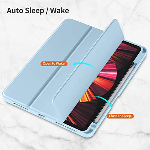 Vobafe Funda Compatible con Funda iPad Pro 11 2021/2020/2018, Triple Funda Inteligente, Compatible con Carga de Pencil 2, Activación/Suspensión Automática, Azul Claro