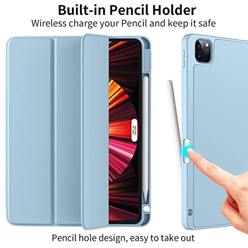 Vobafe Funda Compatible con Funda iPad Pro 11 2021/2020/2018, Triple Funda Inteligente, Compatible con Carga de Pencil 2, Activación/Suspensión Automática, Azul Claro